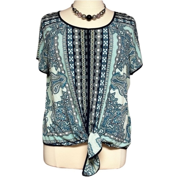Roz & Ali Tops - Roz & Ali Short Sleeved Blue Blouse 2X